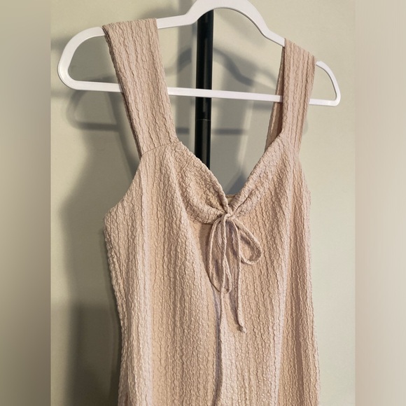 NWT Jessica Simpson Maxi Dress Tan / Cream Crinkle Stretch Knit Bodycon XL - Picture 2 of 5